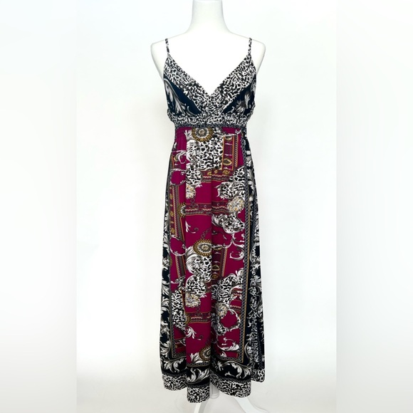 Vintage Y2K Women's Babydoll Whimsy Goth Maxi Dress Black & Magenta Sz Large - Picture 1 of 6